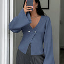 Cardigan de mujer de unicolor con cuello en v, botones delanteros y hombros caidos