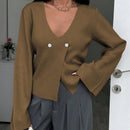Cardigan de mujer de unicolor, con cuello en v, abotonadura delante y hombros caidos