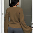 Cardigan de mujer de unicolor con cuello en v, botones delanteros y hombros caidos