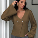 Cardigan de mujer de unicolor, con cuello en v, abotonadura delante y hombros caidos