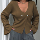 Cardigan de mujer de unicolor, con cuello en v, abotonadura delante y hombros caidos