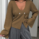 Cardigan de mujer de unicolor, con cuello en v, abotonadura delante y hombros caidos