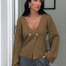 Cardigan de mujer de unicolor, con cuello en v, abotonadura delante y hombros caidos