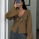Cardigan de mujer de unicolor, con cuello en v, abotonadura delante y hombros caidos