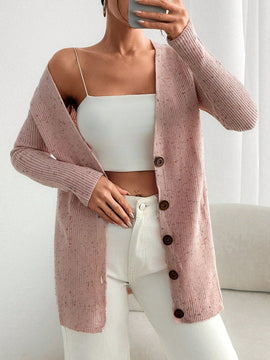 Cardigan de invierno con cuello en v y textura detallada para mujer