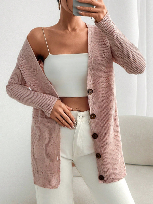 Cardigan de invierno con cuello en v y textura detallada para mujer