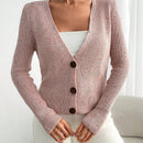 Cardigan de invierno con cuello en v y textura detallada para mujer