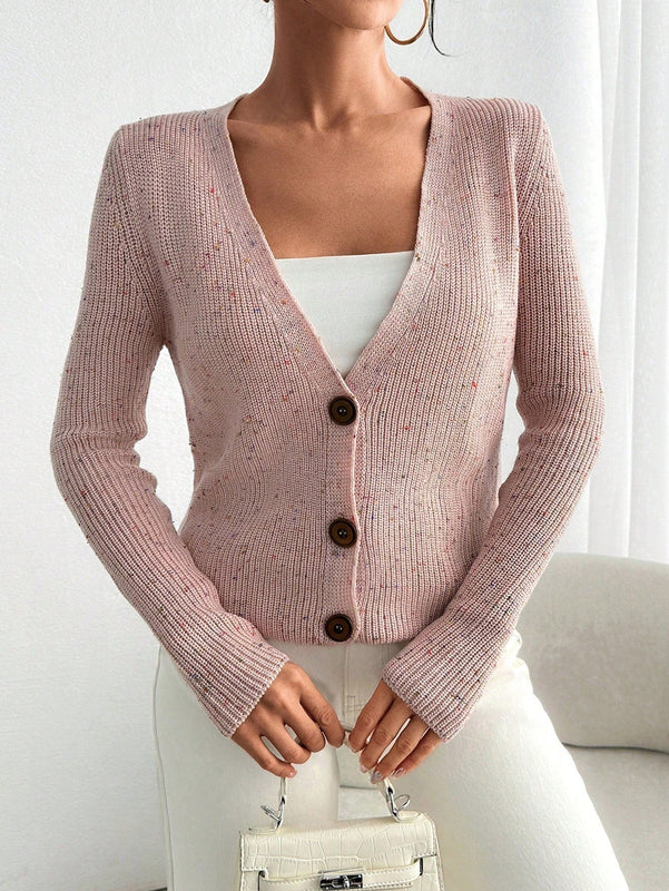 Cardigan de invierno con cuello en v y textura detallada para mujer