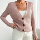 Cardigan de invierno con cuello en v y textura detallada para mujer