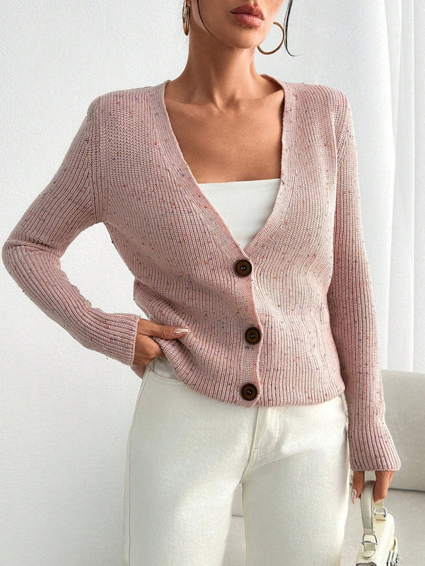 Cardigan de invierno con cuello en v y textura detallada para mujer