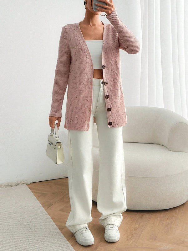Cardigan de invierno con cuello en v y textura detallada para mujer