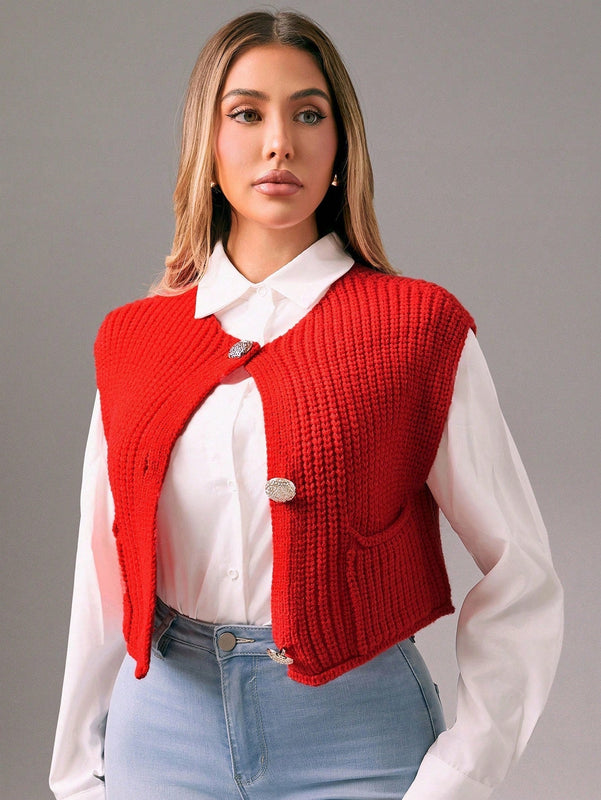Foxxy cardigan corto informal sin mangas de apertura frontal para mujer, unicolor, otono