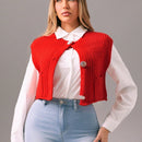 Foxxy cardigan corto informal sin mangas de apertura frontal para mujer, unicolor, otono