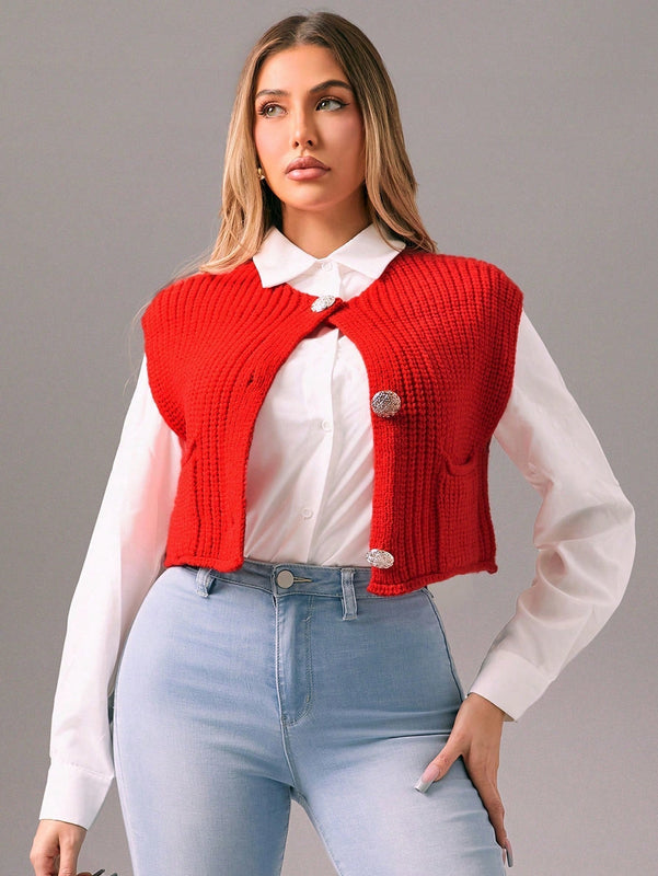 Foxxy cardigan corto informal sin mangas de apertura frontal para mujer, unicolor, otono