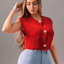 Foxxy cardigan corto informal sin mangas de apertura frontal para mujer, unicolor, otono