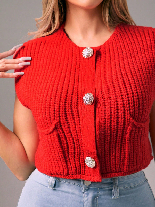 Foxxy cardigan corto informal sin mangas de apertura frontal para mujer, unicolor, otono