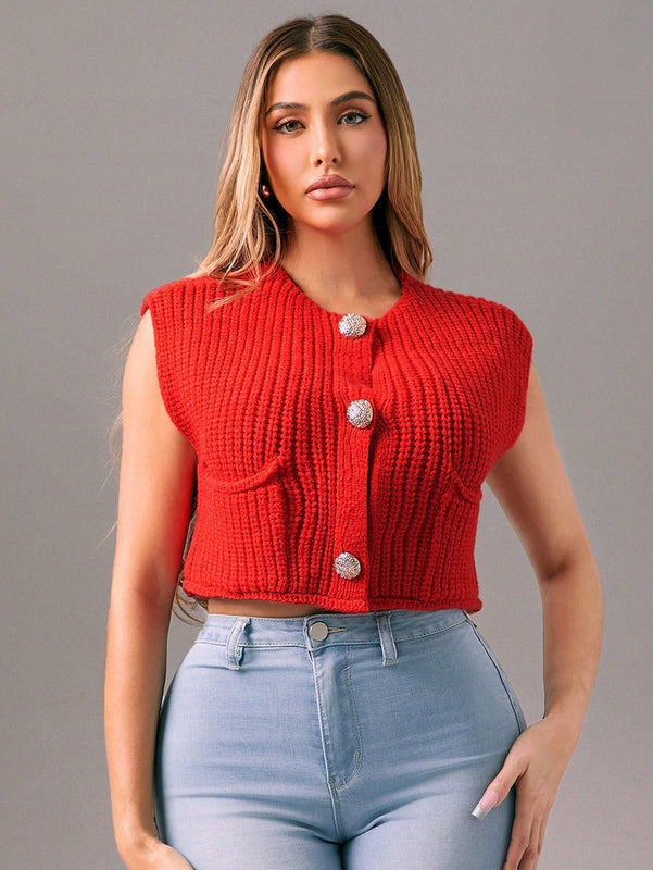 Foxxy cardigan corto informal sin mangas de apertura frontal para mujer, unicolor, otono