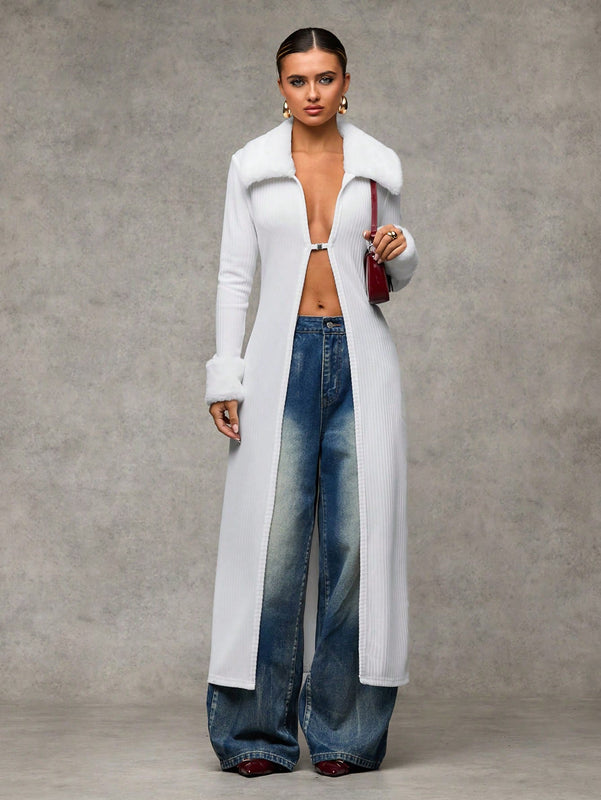 Bae blazer de manga larga con cuello afelpado de unicolor y parches, chaqueta para mujer en otono/invierno, sueteres de otono, ropa de mujer de invierno, sueter oversize, ropa y2k, sueter tipo cardigan estilo renacimiento