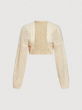 Mod cardigan amarillo de punto grueso con textura de nudo y floral para mujer