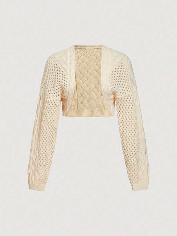 Mod cardigan amarillo de punto grueso con textura de nudo y floral para mujer