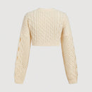 Mod cardigan amarillo de punto grueso con textura de nudo y floral para mujer