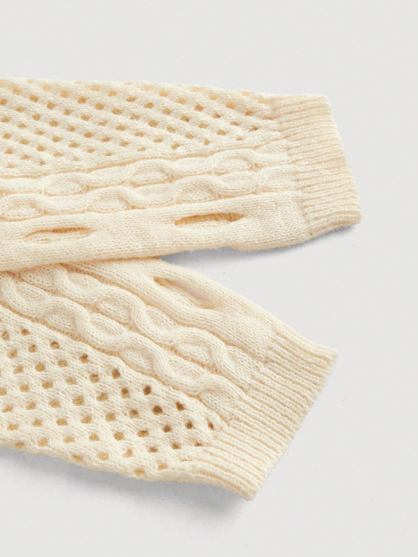 Mod cardigan amarillo de punto grueso con textura de nudo y floral para mujer