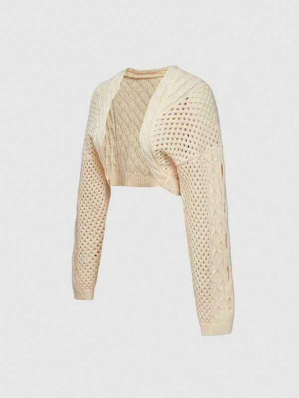 Mod cardigan amarillo de punto grueso con textura de nudo y floral para mujer
