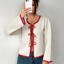 Ezwear blusa casual de manga larga con cordones y ribetes de color contrastante para mujer