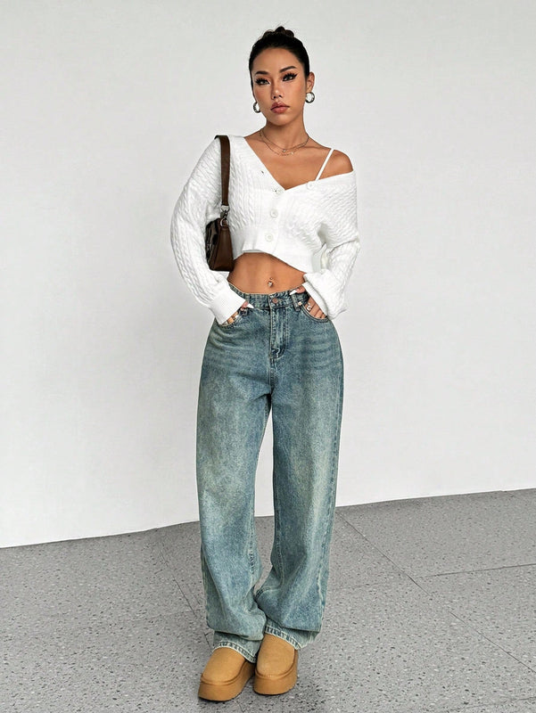 Moosta blusa casual de manga larga con botones de un solo color para uso diario de mujer