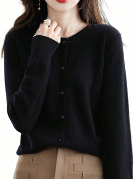 Essnce cardigan suelto y casual de mujer de un solo abotonado, de color liso, manga larga, para otono/invierno