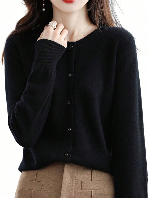 Essnce cardigan suelto y casual de mujer de un solo abotonado, de color liso, manga larga, para otono/invierno