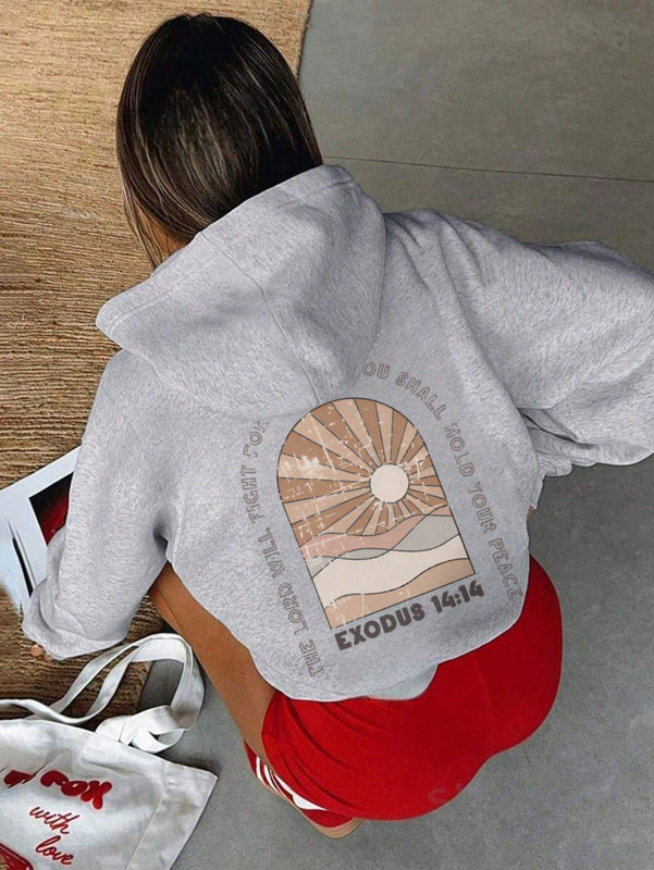 Nuevo sueter con capucha informal y suelto con estampado de sol para mujer, invierno 2024. nuestro sueter con capucha para mujer combina un diseno elegante con telas suaves para actualizar tu guardarropa.