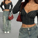 Hypezone cardigan de mujer con cuello vuelto, hombros descubiertos, cremallera y botones, de manga larga para otono/invierno