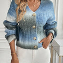 Relaxiva cardigan de punto con botones delanteros, manga larga, de color ombre, hecho de un hilado jaspeado y tejido de nervio