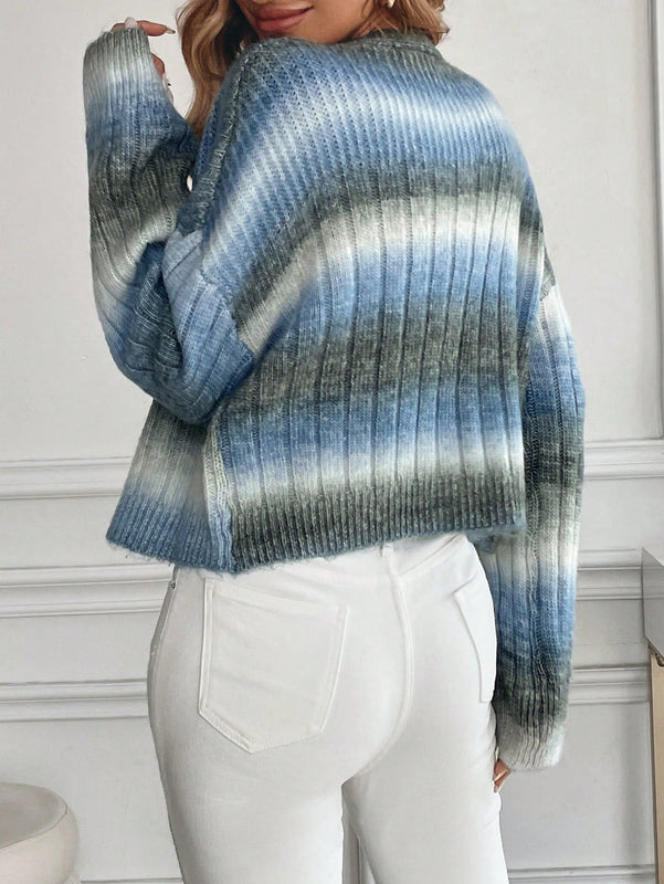 Relaxiva cardigan de punto con botones delanteros, manga larga, de color ombre, hecho de un hilado jaspeado y tejido de nervio