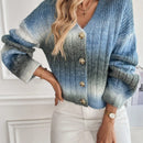 Relaxiva cardigan de punto con botones delanteros, manga larga, de color ombre, hecho de un hilado jaspeado y tejido de nervio