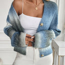 Relaxiva cardigan de punto con botones delanteros, manga larga, de color ombre, hecho de un hilado jaspeado y tejido de nervio