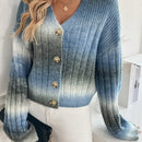 Relaxiva cardigan de punto con botones delanteros, manga larga, de color ombre, hecho de un hilado jaspeado y tejido de nervio