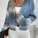 Relaxiva cardigan de punto con botones delanteros, manga larga, de color ombre, hecho de un hilado jaspeado y tejido de nervio