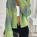 Relaxiva cardigan de punto con botones delanteros, manga larga, de color ombre, hecho de un hilado jaspeado y tejido de nervio