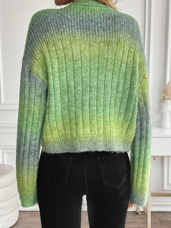 Relaxiva cardigan de punto con botones delanteros, manga larga, de color ombre, hecho de un hilado jaspeado y tejido de nervio