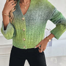 Relaxiva cardigan de punto con botones delanteros, manga larga, de color ombre, hecho de un hilado jaspeado y tejido de nervio