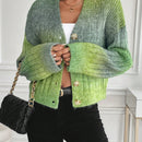 Relaxiva cardigan de punto con botones delanteros, manga larga, de color ombre, hecho de un hilado jaspeado y tejido de nervio