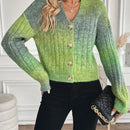 Relaxiva cardigan de punto con botones delanteros, manga larga, de color ombre, hecho de un hilado jaspeado y tejido de nervio
