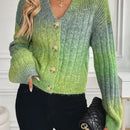 Relaxiva cardigan de punto con botones delanteros, manga larga, de color ombre, hecho de un hilado jaspeado y tejido de nervio