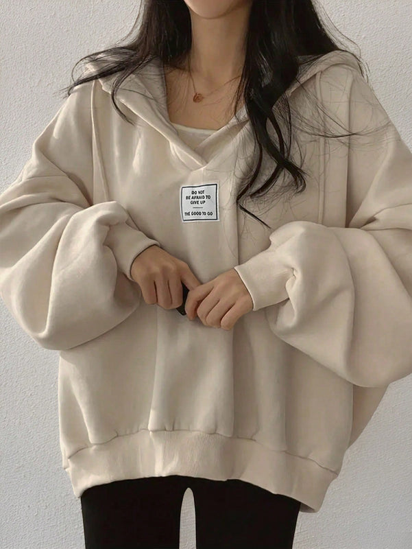 Ezwear sudadera con capucha de manga larga informal con estampado de letra, hombros caidos y cordon, para otono