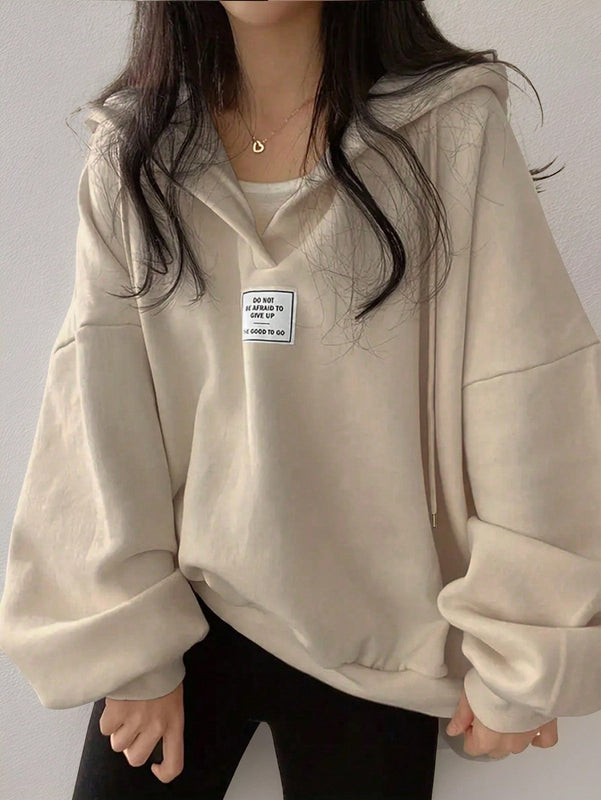 Ezwear sudadera con capucha de manga larga informal con estampado de letra, hombros caidos y cordon, para otono