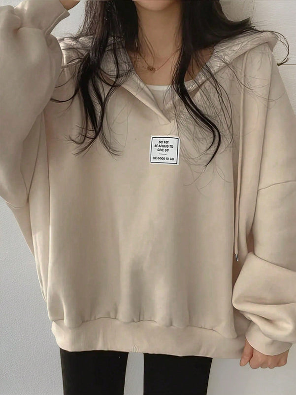 Ezwear sudadera con capucha de manga larga informal con estampado de letra, hombros caidos y cordon, para otono