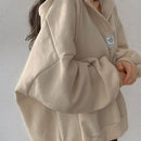 Ezwear sudadera con capucha casual de mujer con bordado de letras, para otono/invierno