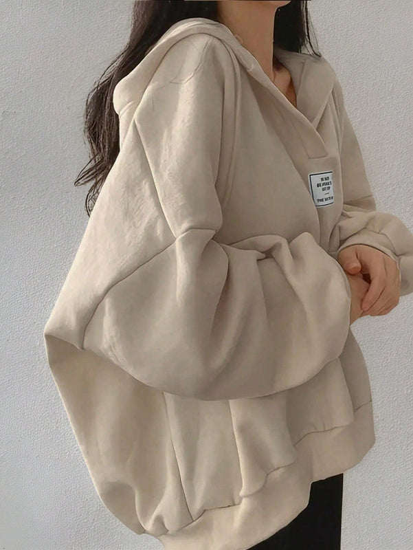 Ezwear sudadera con capucha de manga larga informal con estampado de letra, hombros caidos y cordon, para otono